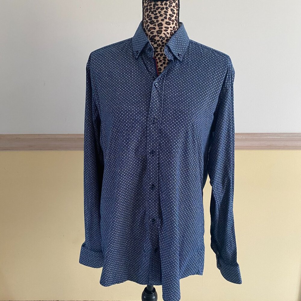 GUIDE LONDON PREMIUM RANGE Men's Size‎ Medium  Navy Geometric Dress Shirt